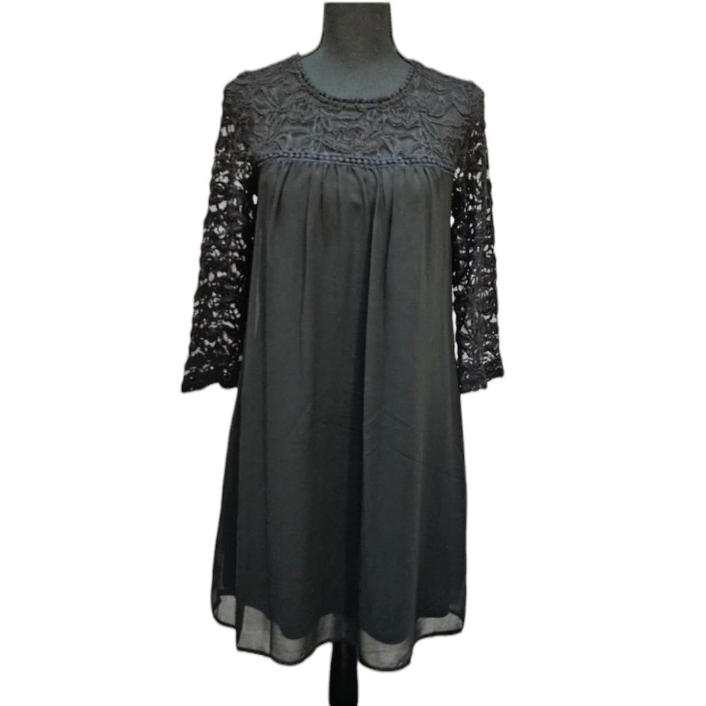 As U Wish Sheer and Lace Black Above Knee Dress 100% Polyester Size S